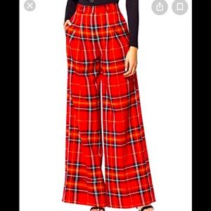 NY&CO plaid red wide leg pants. SIZE 4 pleats are so beautiful and high waisted